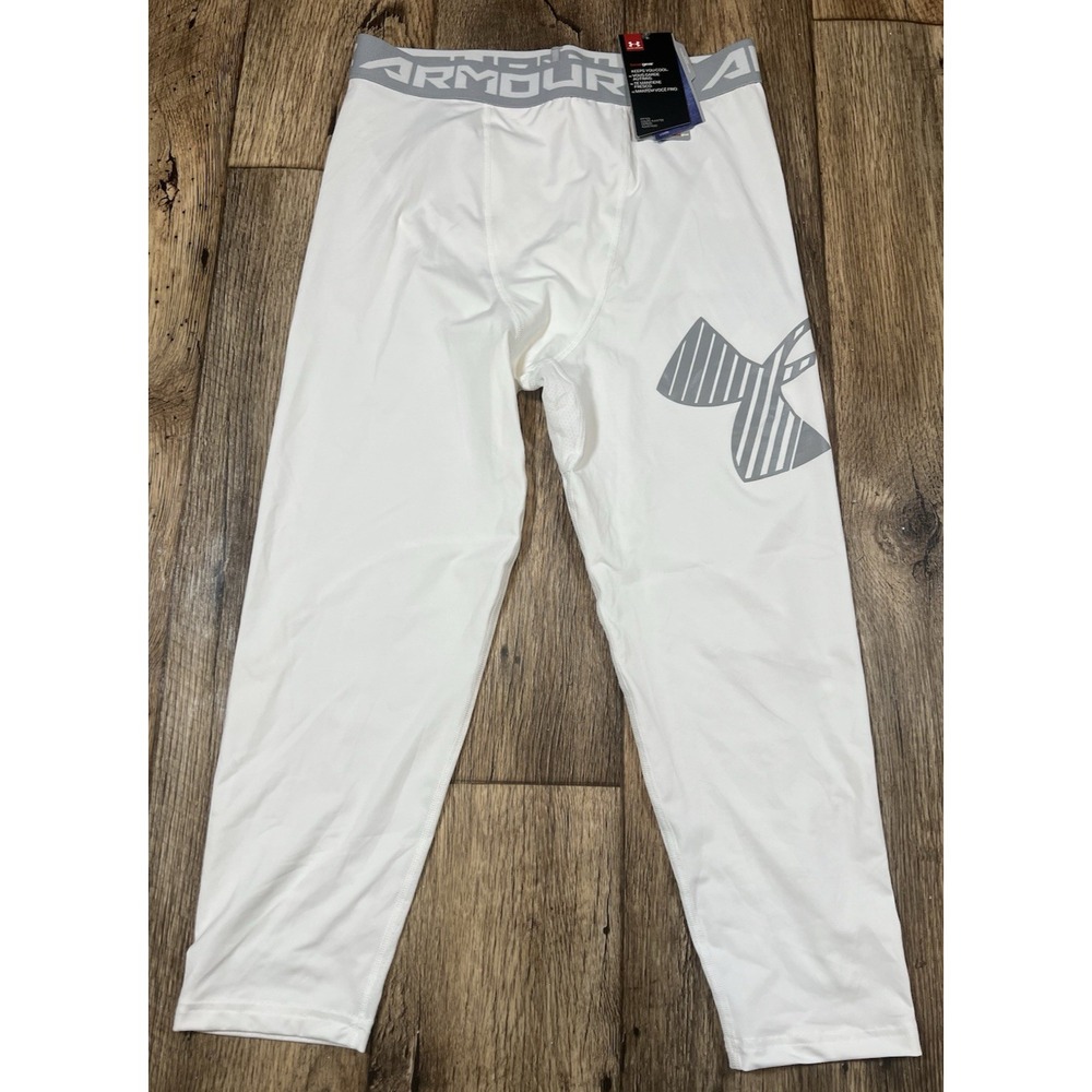 Under Armour YXL 3/4 Length Fitted Leggings White Gray New NWT